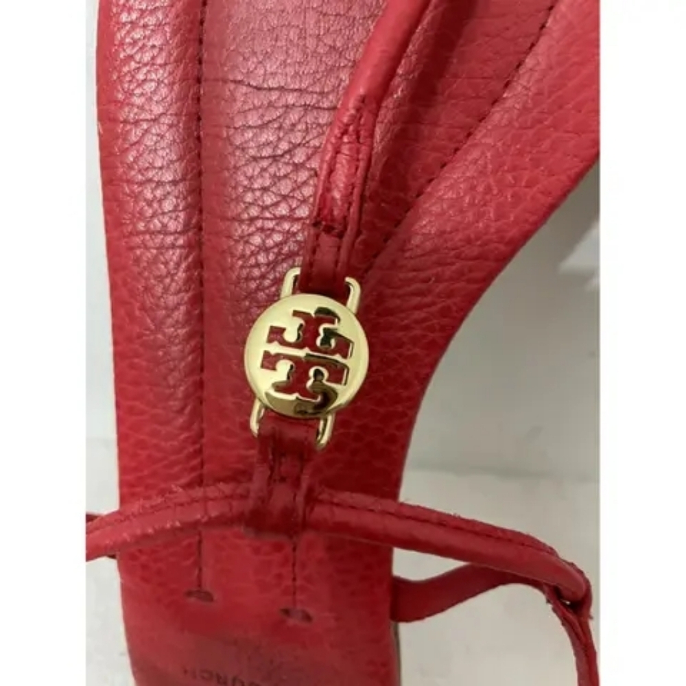 Tory Burch Designer Emmy Red Gold Sandals T Strap 8 - Picture 3 of 11